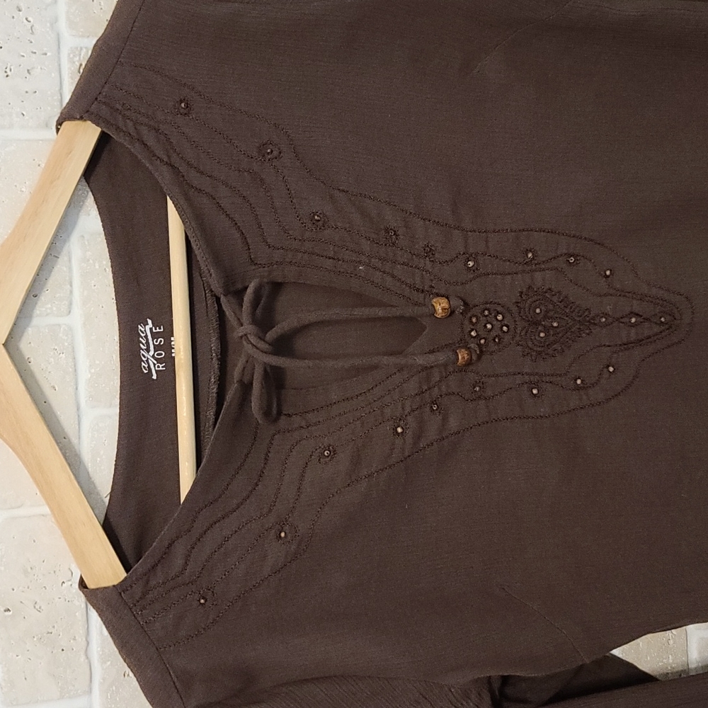 Women's Aqua Rose Brown Cotton Tunica (Sz M)